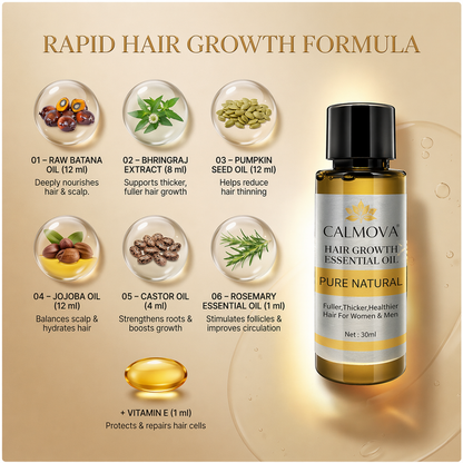 Calmova™ Olejek Wzrostu Włosów – Naturalna Regeneracja i Gęstość.